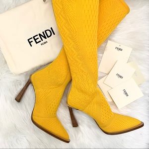 NEW! NEVER WORN! AUTHENTIC! Fendi FFrame Jacquard To-The-Knee Boots Ss20